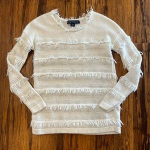 French Connection White Knit Fringe Sweater